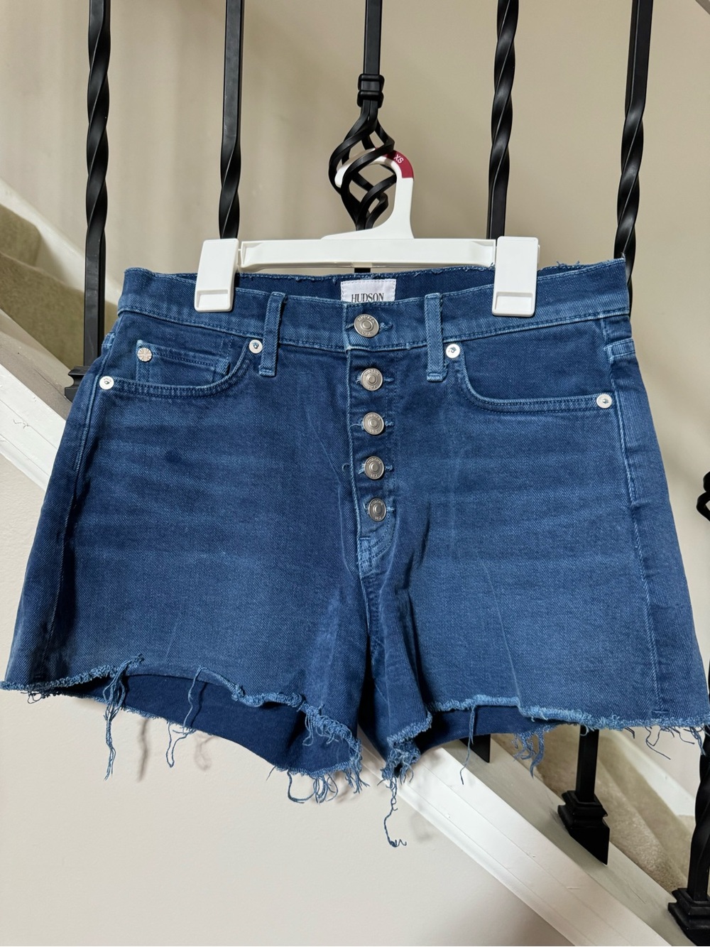 Hudson Jeans Dark Blue High-Rise Button-Fly Cutoff Shorts